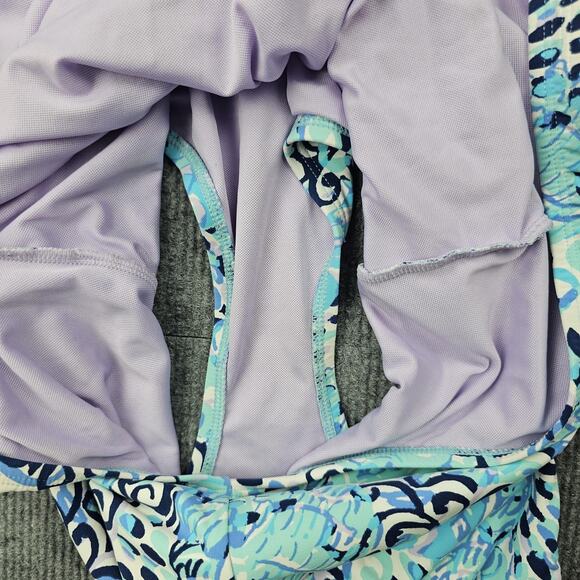 Lilly Pulitzer Araza Swimsuit Womens 10 Blue One Piece Ruffle Trim Ruched Floral - Picture 7 of 7